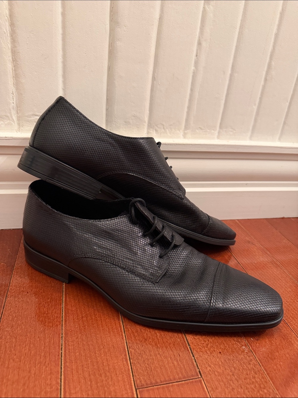 Men's Black Croc Leather Lace-Up Dress Shoes - sz 43(10)